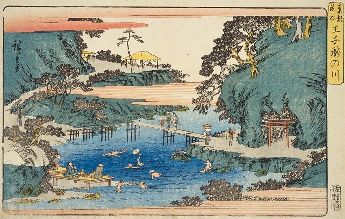 王子瀧の川」−鳥居は崖の上下どちらに？−『名所江戸百景