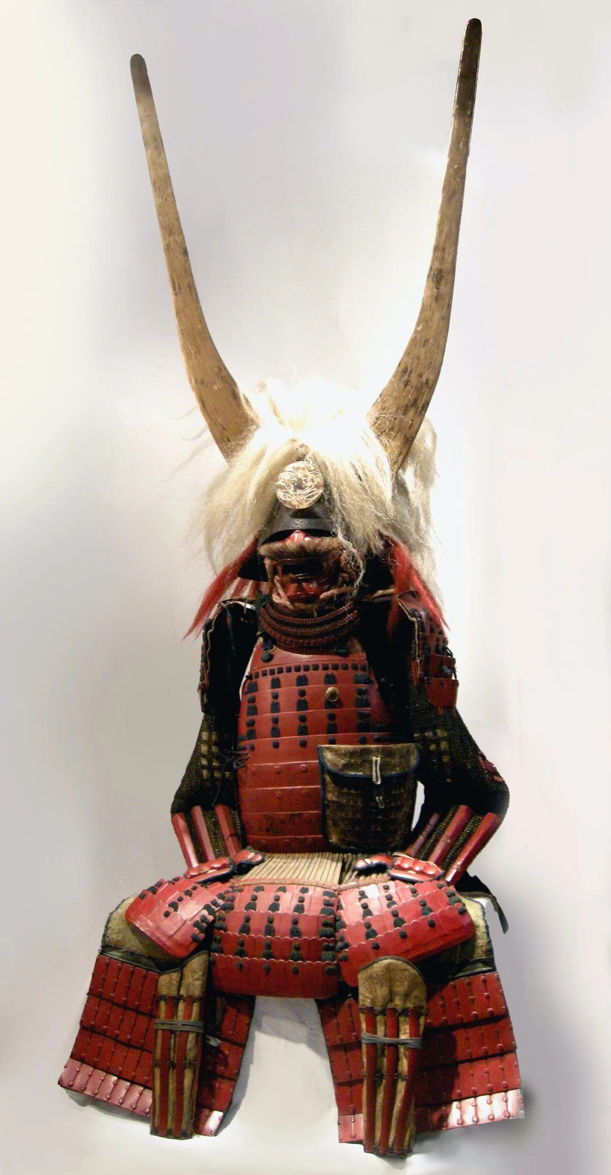 江戸時代大名上級武家絹本徳川譜代鳥居家旗指家紋老武将鎧烏帽子姿床几 