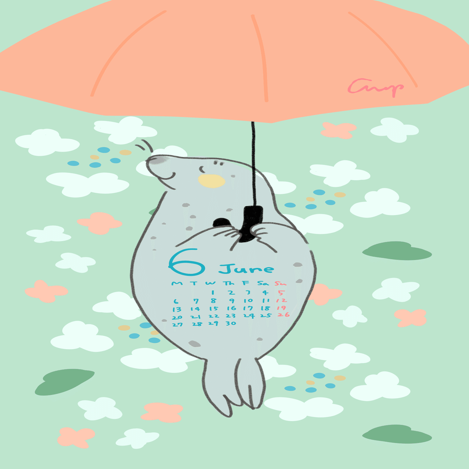 デバイス用壁紙 無料配布あり ６月 アザラシ 紫陽花 チナップ ほっこりイラストレーター Note