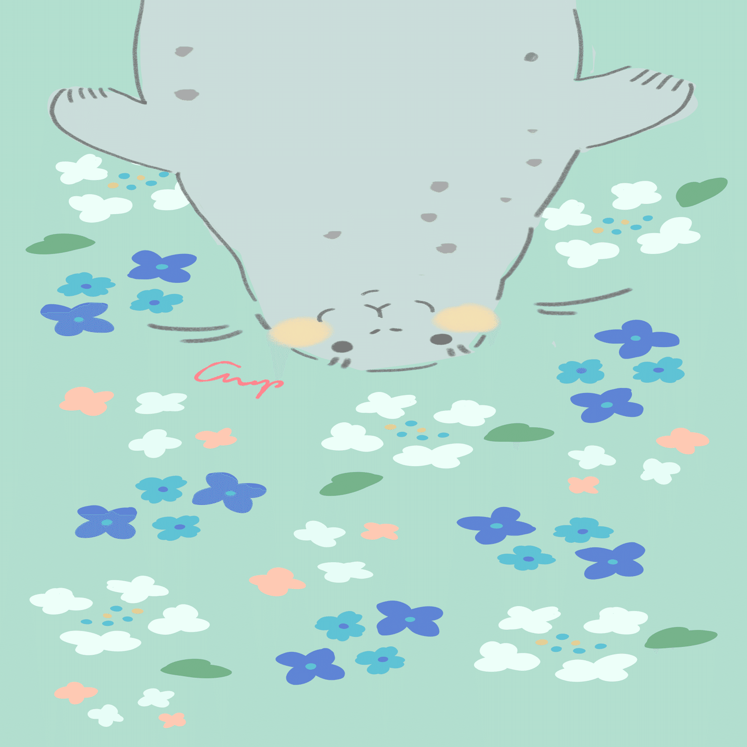 デバイス用壁紙 無料配布あり ６月 アザラシ 紫陽花 チナップ ほっこりイラストレーター Note
