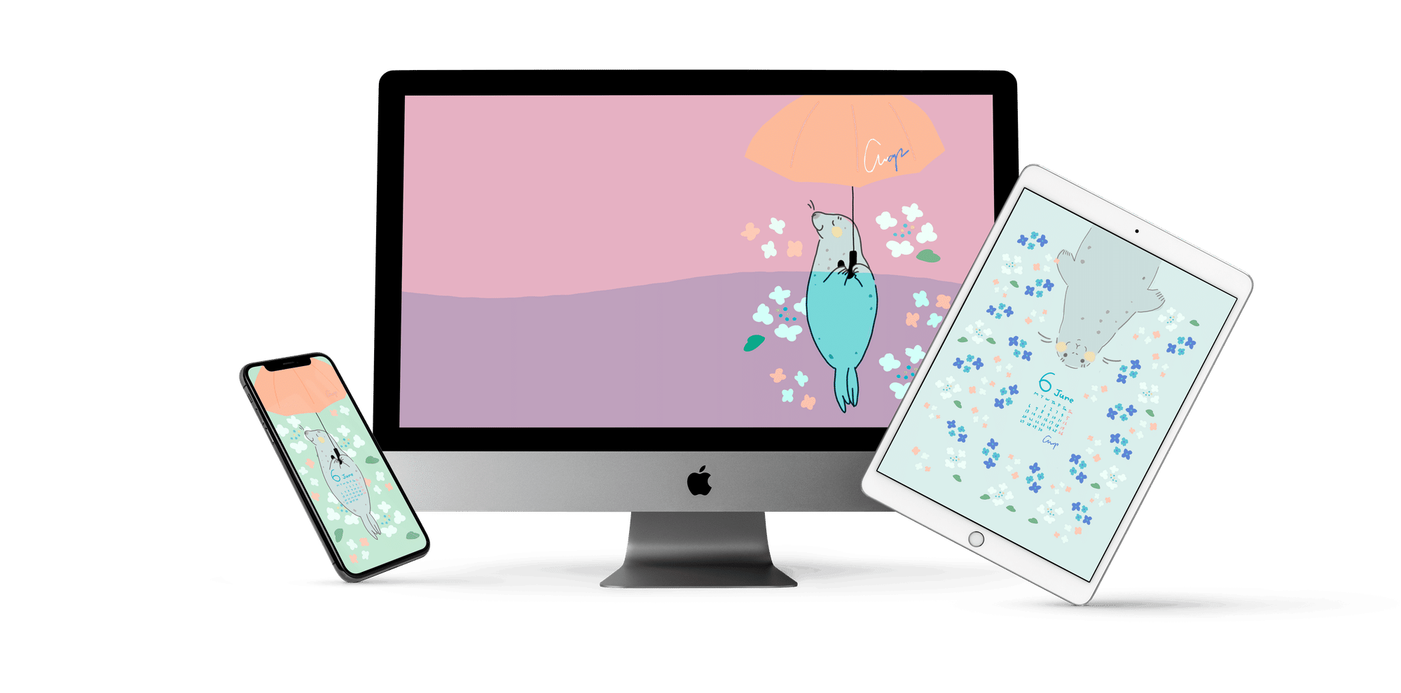 デバイス用壁紙 無料配布あり 6月 アザラシ 紫陽花 チナップ ほっこりイラストレーター Note デバイス用壁紙 無料配布あり 6月 アザラシ 紫陽花 チナップ ほっこりイラストレーター Note