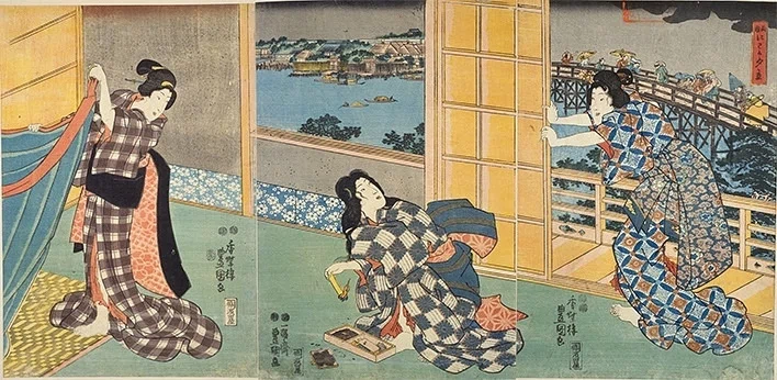 両国の夕立」−金箔の代わりに黄色い放屁−『江戸名所道戯尽』｜おう