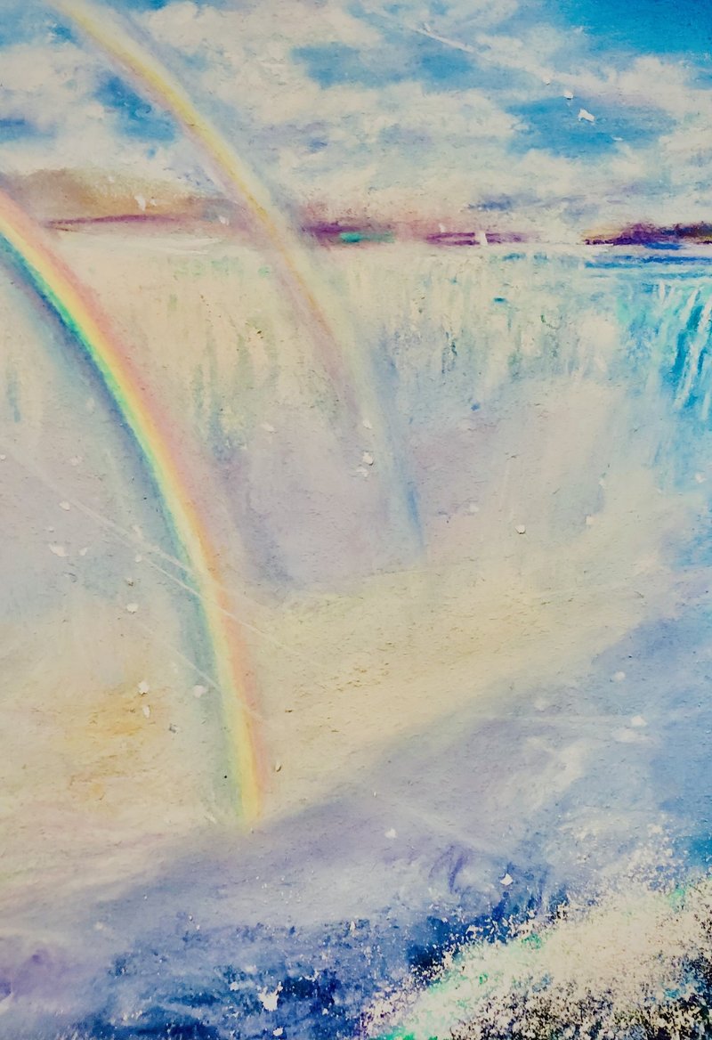 滝壺に架かる虹、描きながら 地球のエネルギーを全身で受けているかのような感覚になります。