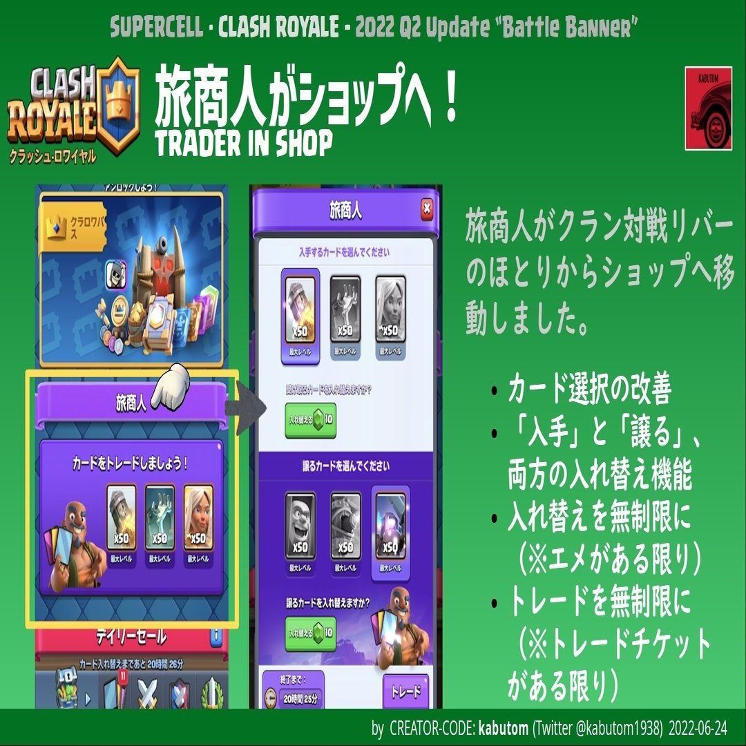 クラロワ Update 新機能 バトルバナー 見参 22 Q2アップデート情報 Kabutom クラロワ Note