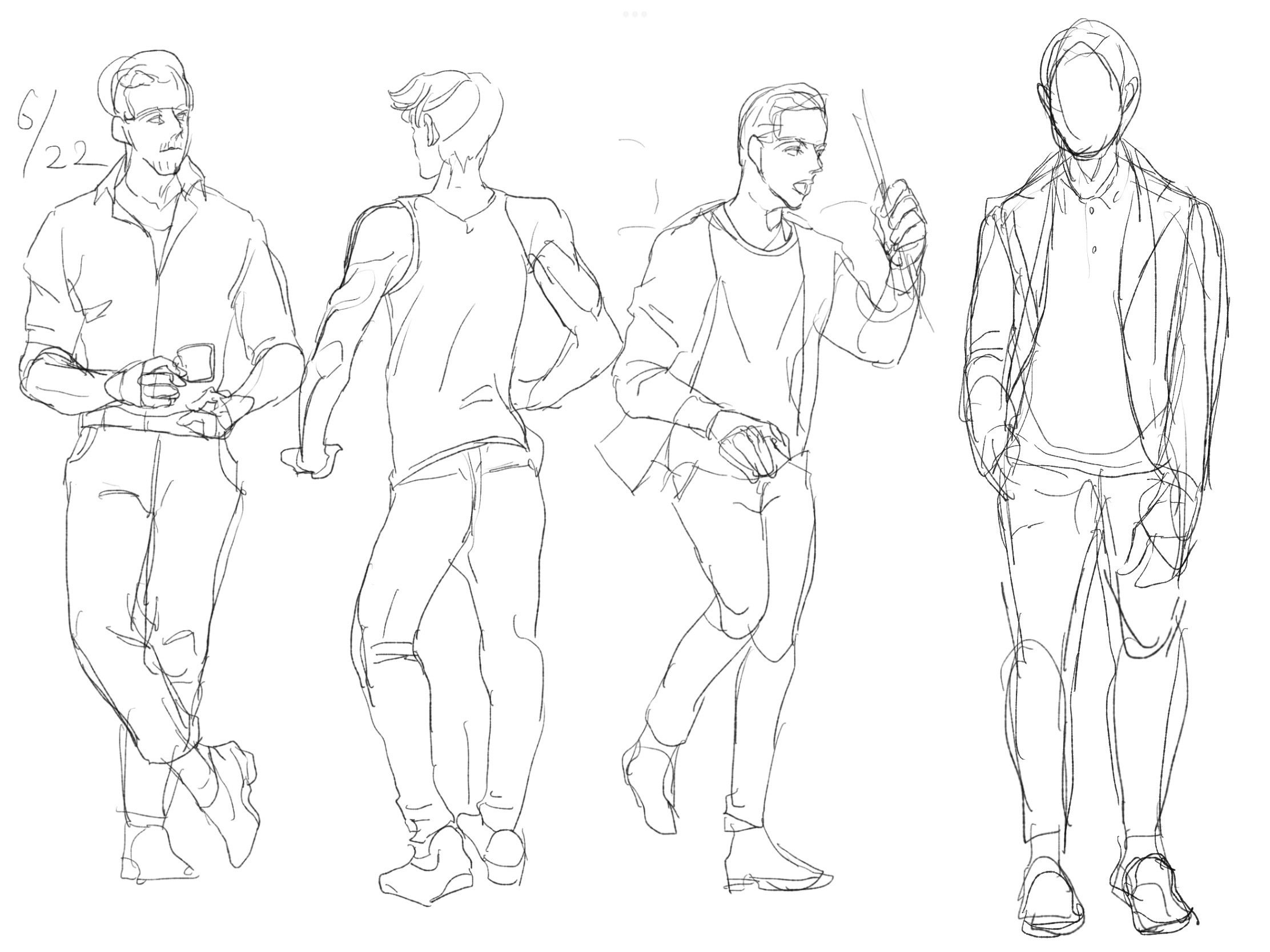 18カ月間、休み休みクロッキーしつつ、2022年6月は男性を描くのを