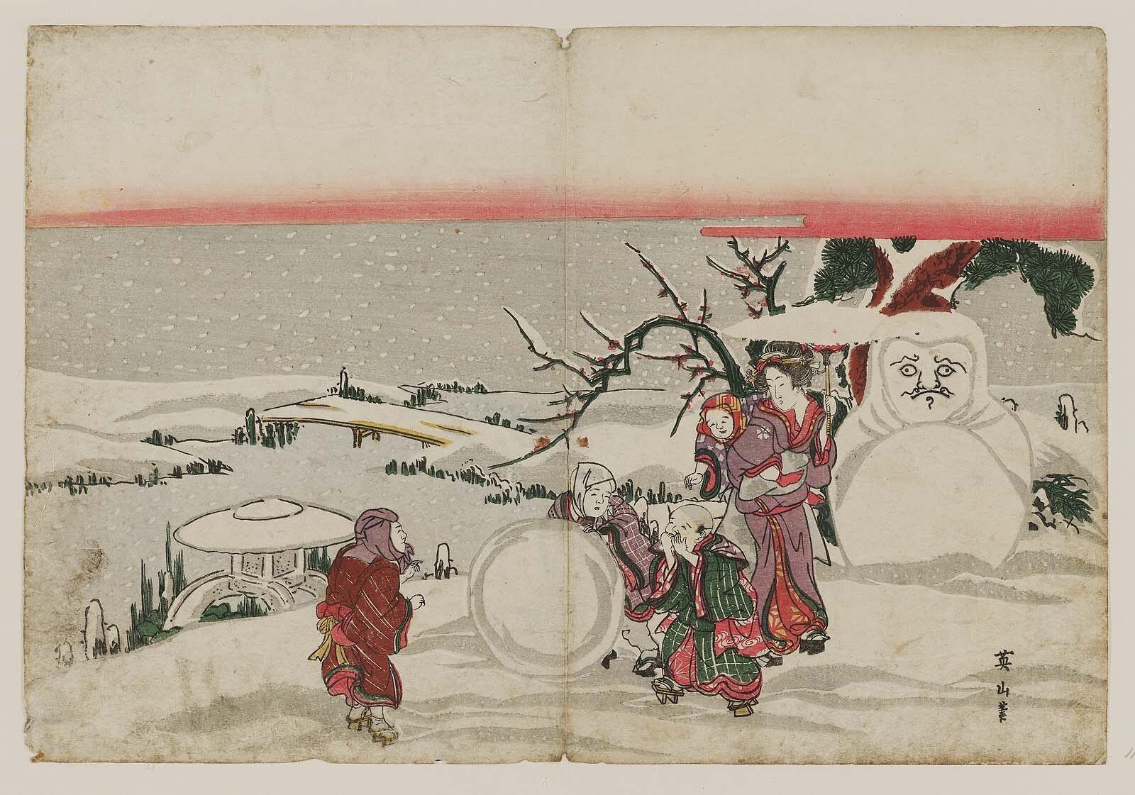 御蔵前の雪」−達磨すぎる雪だるまと犬は準レギュラー–『江戸名所道戯