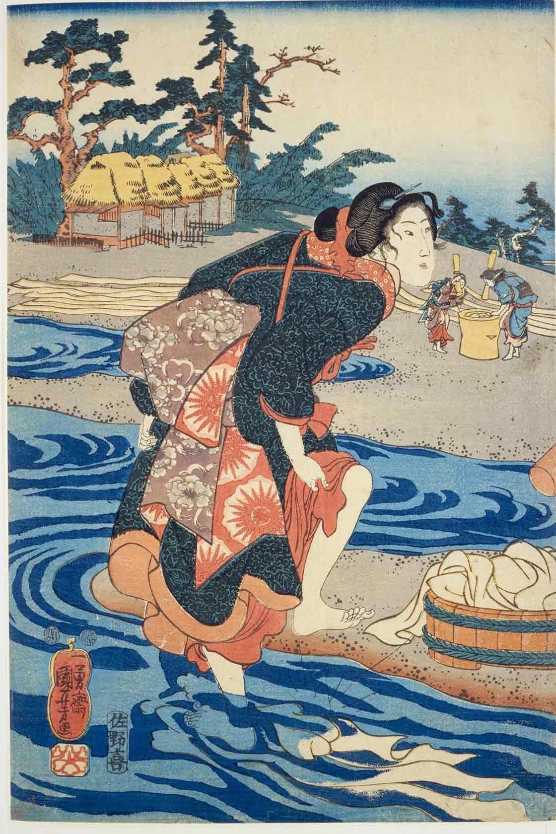 芝高縄」−おしゃべりを中断して洗いなおすか、、−『江戸名所道戯尽