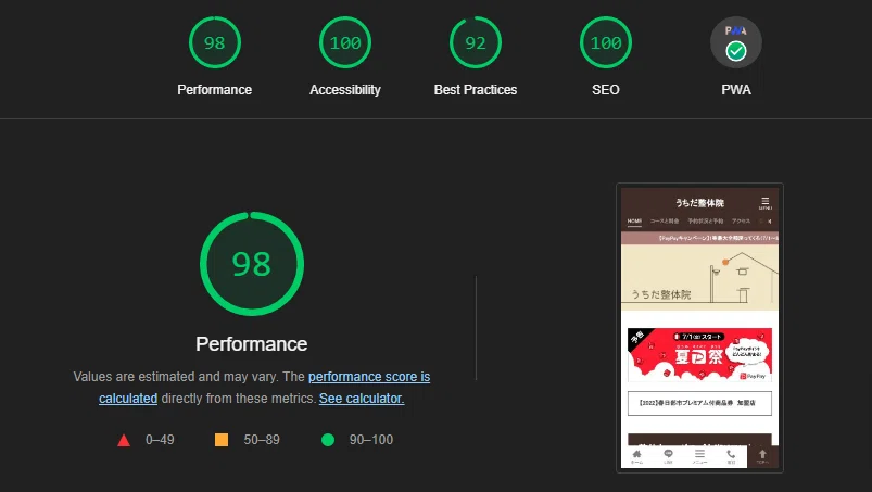 Results of migrating from Jimdo to WordPress: 99 points on PageSpeed Insights mobile｜うちだ整体院の「独学で ...