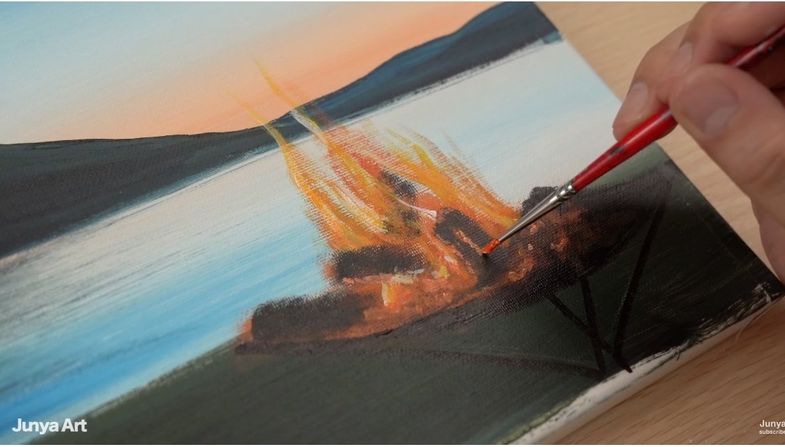 アクリル絵の具で「湖畔のキャンプ」を描いてみた｜junya_art