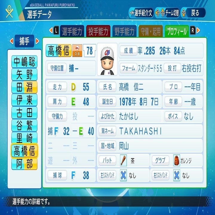 パワプロ22未収録ob選手の能力紹介 捕手編 パワプロ 実況パワフルプロ野球 Akito Note
