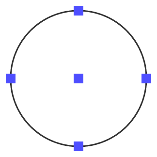 中心点が表示された状態の円