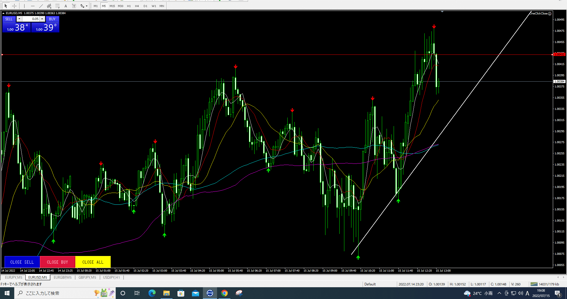 本日の収益 700円 わんこfx ポンドドル ユーロドル ユーロポンド 豪ドルドル ドル円 Note