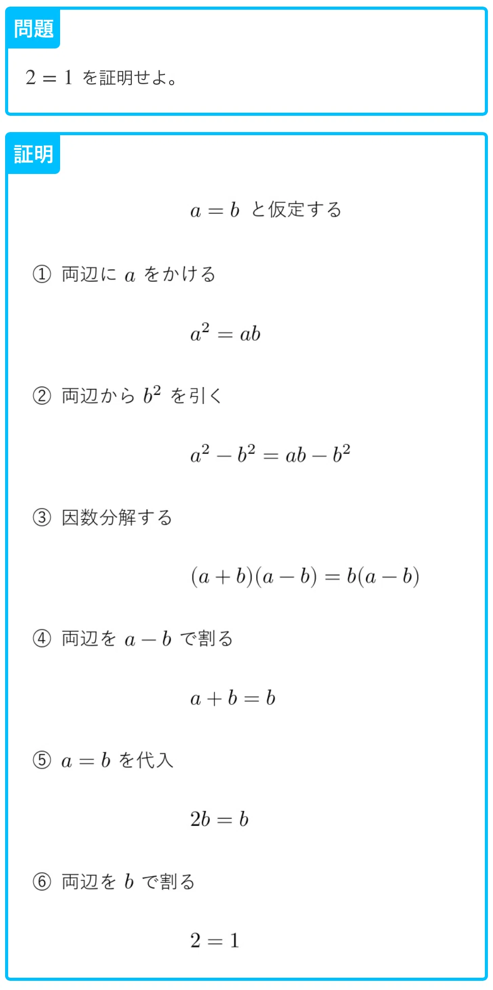 数学雑学】2＝1の証明（0で割れない理由）｜学校よりわかりやすい