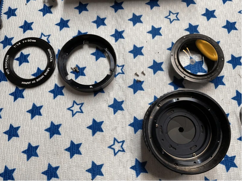 【整備済】MINOLTA MD ROKKOR 50mm f1.4 後玉微細跡あり MINOLTA MD ROKKOR 50mm F1.4 分解｜FWP_office