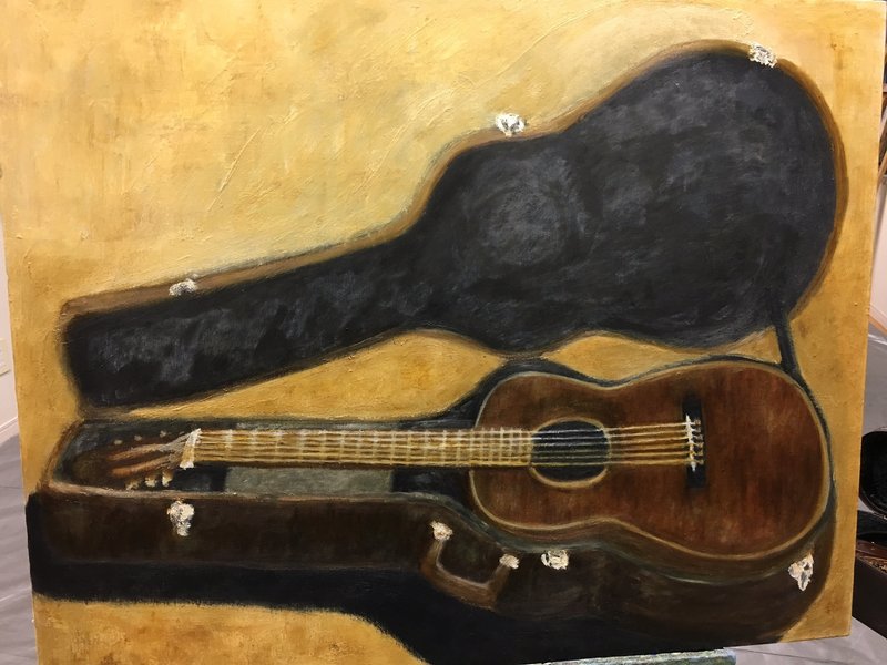 以前描いたギターの油絵です。サイズはF30号、自著小説の表紙用に使いました。フリーハンドで弦描くのはちょっとクレイジーな作業でした。https://amzn.to/3b3zhkM