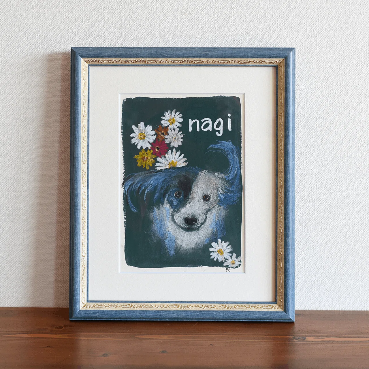 犬の絵を描いてもらったので額装してみました｜あるじ