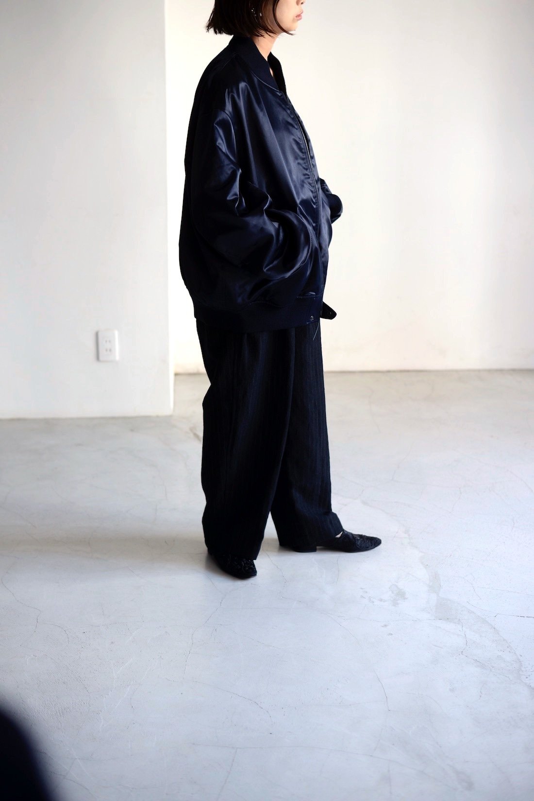 ジャケット・アウター Kaptain Sunshine SILK BOMBER JACKET 限りなく黒に近い紺のシルク｜takuro yamashita