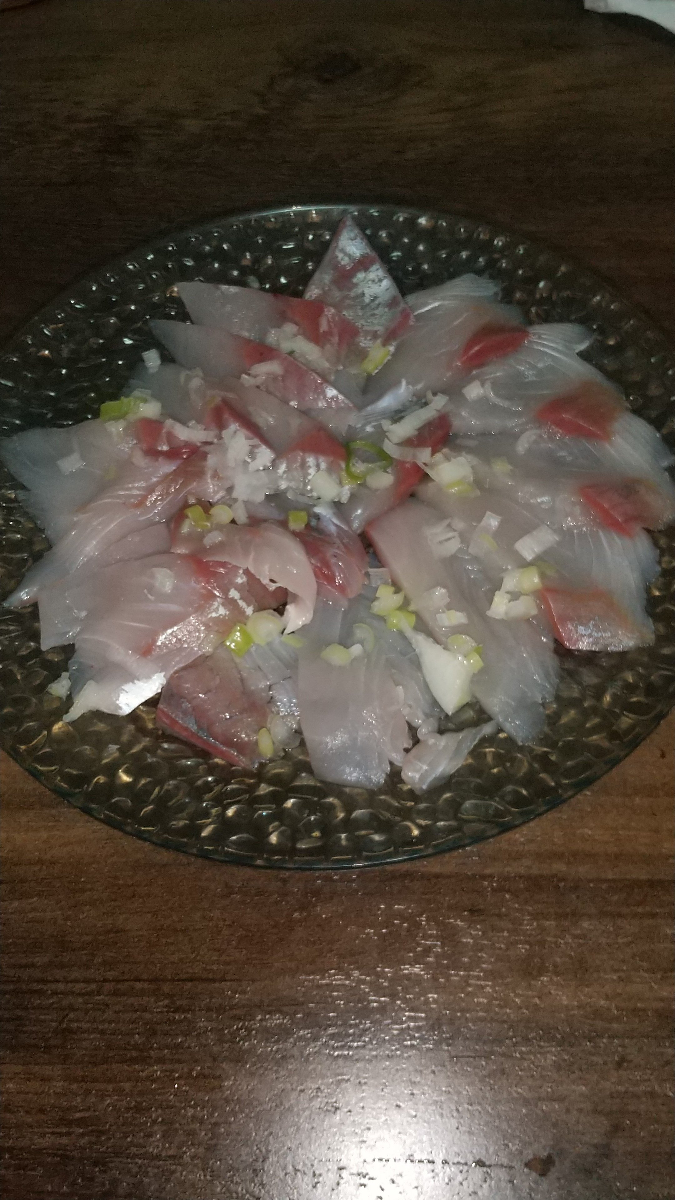 本日はイナダのお刺身と豚ハツの野菜炒め Maki Note