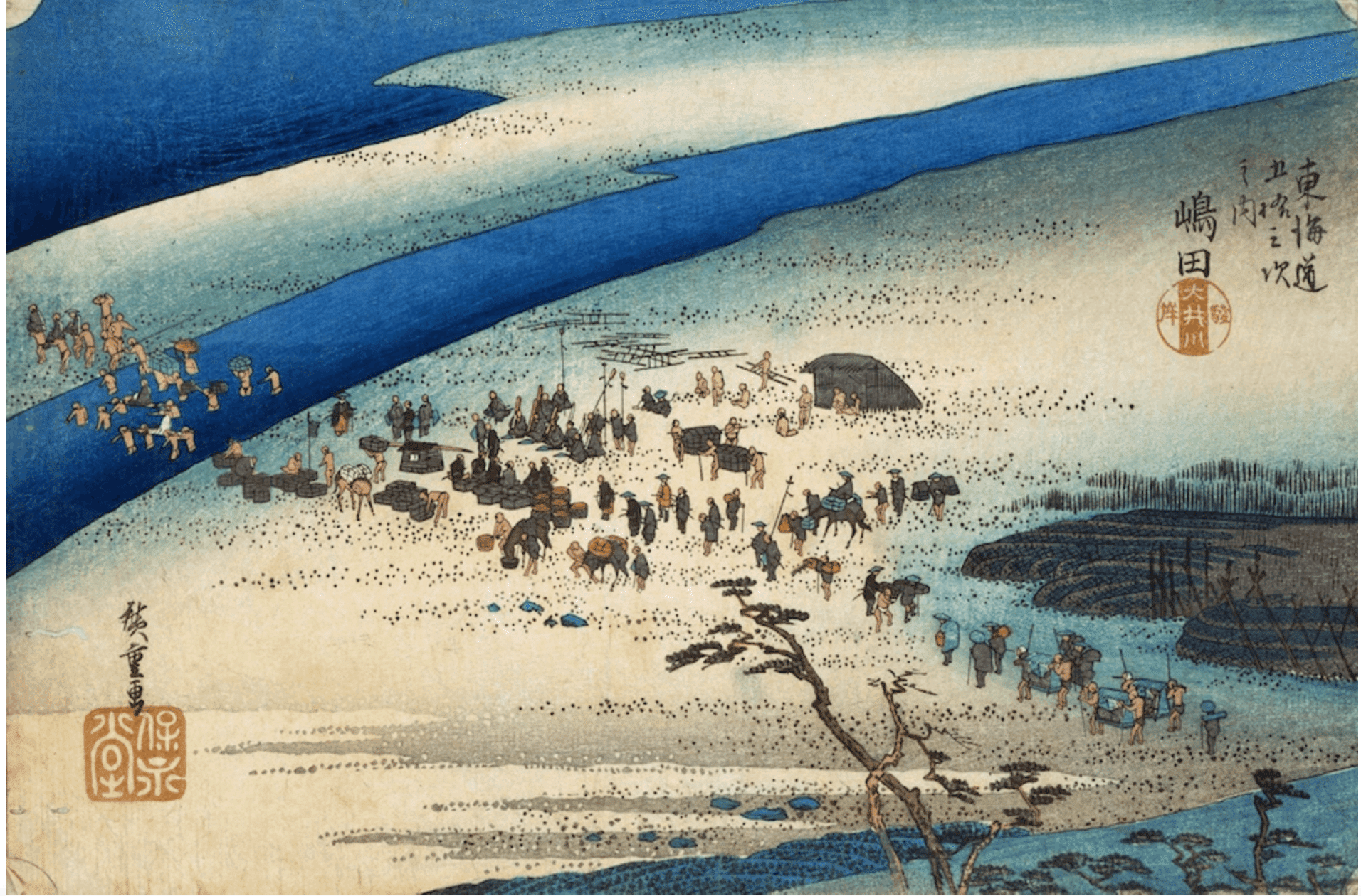 嶋田 大井川駿遠」−人足への信頼が一番大事−『東海道五十三次