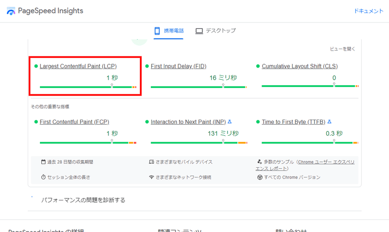 サイト表示速度の測定（Page Speed insights）