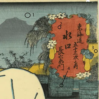 浮世絵版画、役者絵東海道五十三次（舞阪、荒井間)三代歌川豊国画、嘉永5年出版 浮世絵版画の復元的復刻について 三代目歌川豊国「東海道五十三次之内