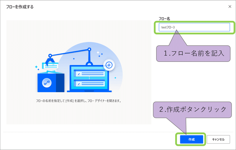 フロー名を記入して作成クリック