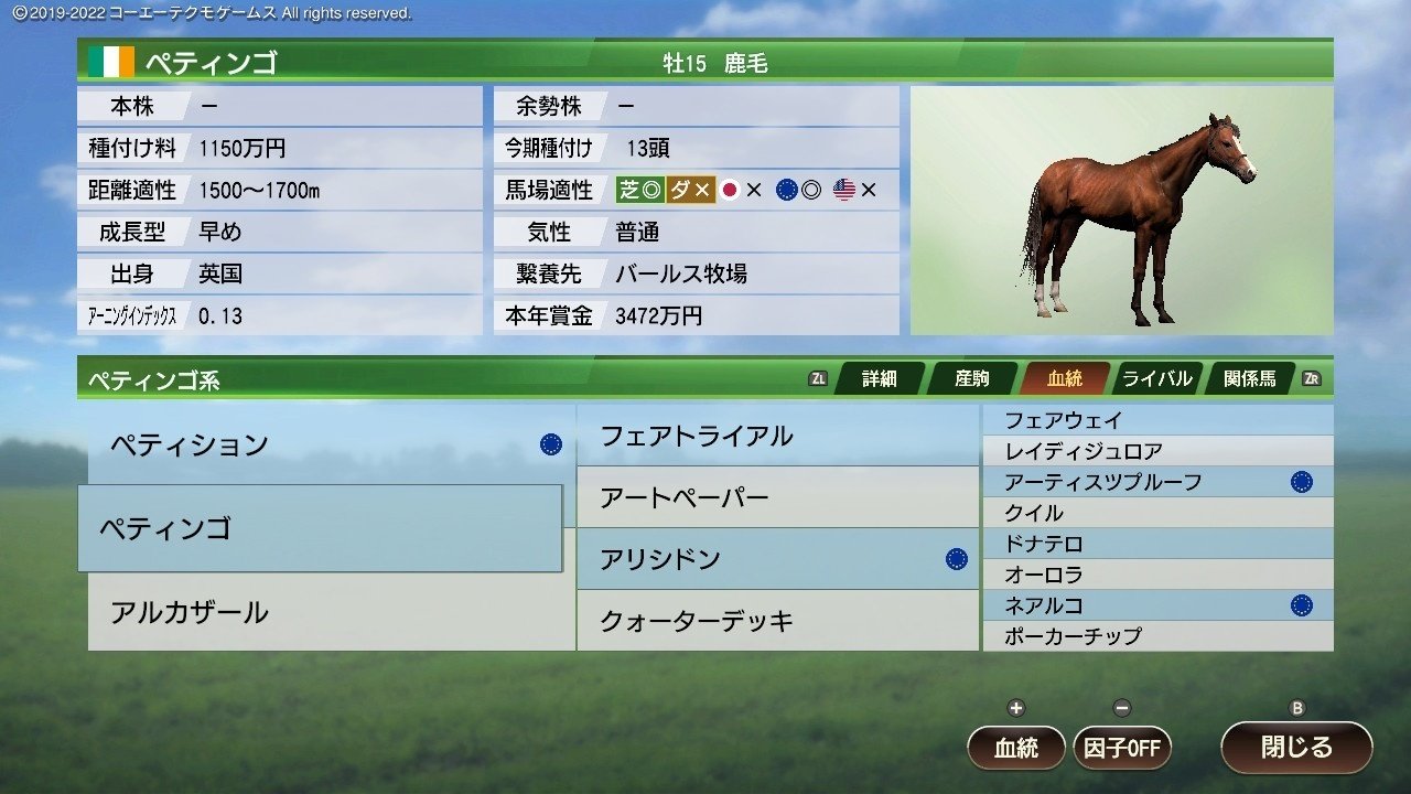 Winning Post 9 2022 ペティンゴ 系統確立｜アリゼオ