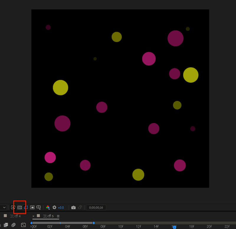After Effectsのプレビュー画面。背景が黒い画面が映し出されている。