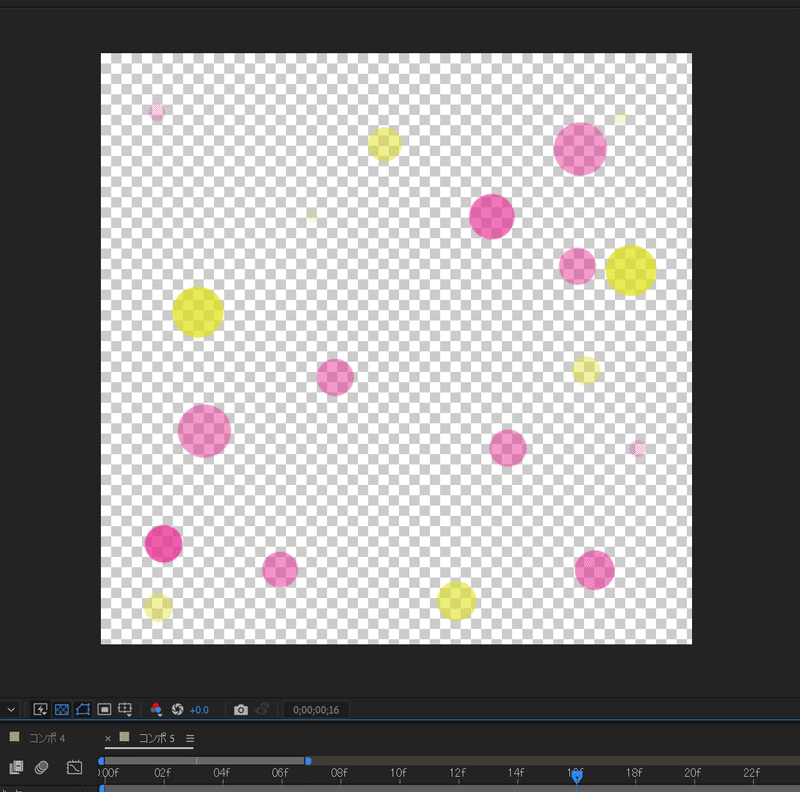 After Effectsのプレビュー画面。背景が透明になっている。