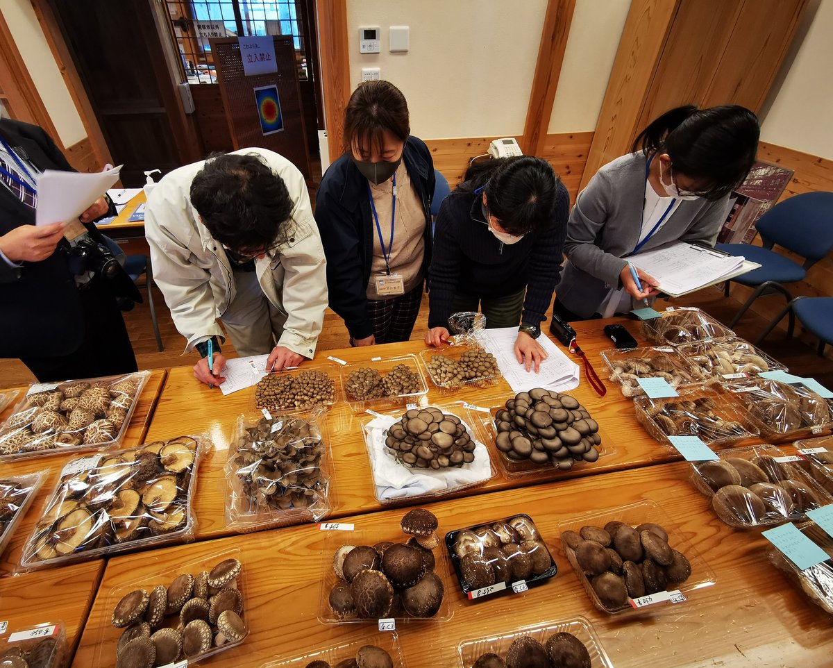 県内のきのこ生産者の栽培技術・生産性の向上を図ることを目的に開催される「新潟県きのこ品評会」の様子
