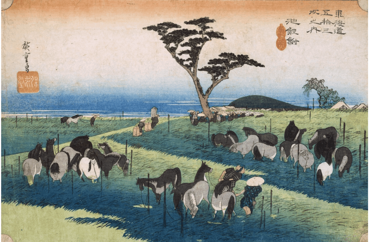 東海道五十三次「池鯉鮒」 黄綬褒章受章者制作　銅版画(エッチング)　送料無料 広重 「五十三次名所図会 池鯉鮒」(竪絵東海道) | 古美術もりみや