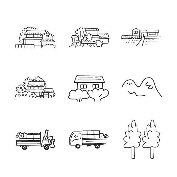 Gogonのイラストが無料でdlできるページ16 農村の町を構成するアイコン 家 トラック 山など Gogon Note