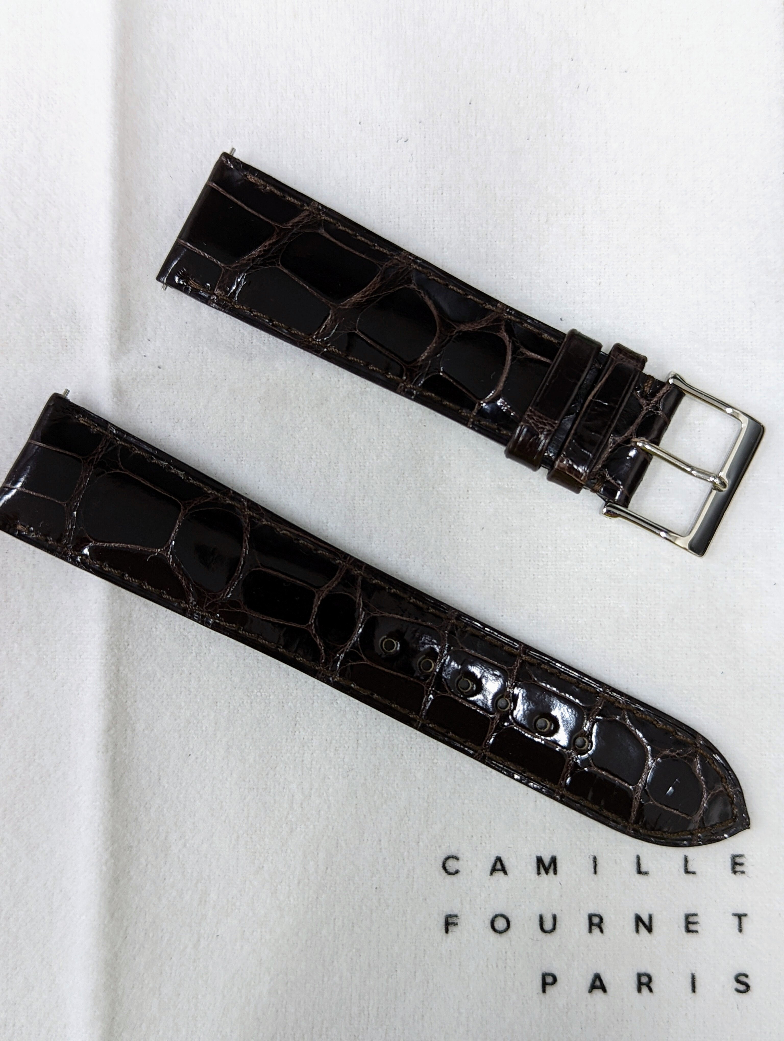特注品: カミーユフォルネ製カーボンファイバー型押黒レザーベルト② 時計ベルト / WATCH STRAPS｜CAMILLE FOURNET