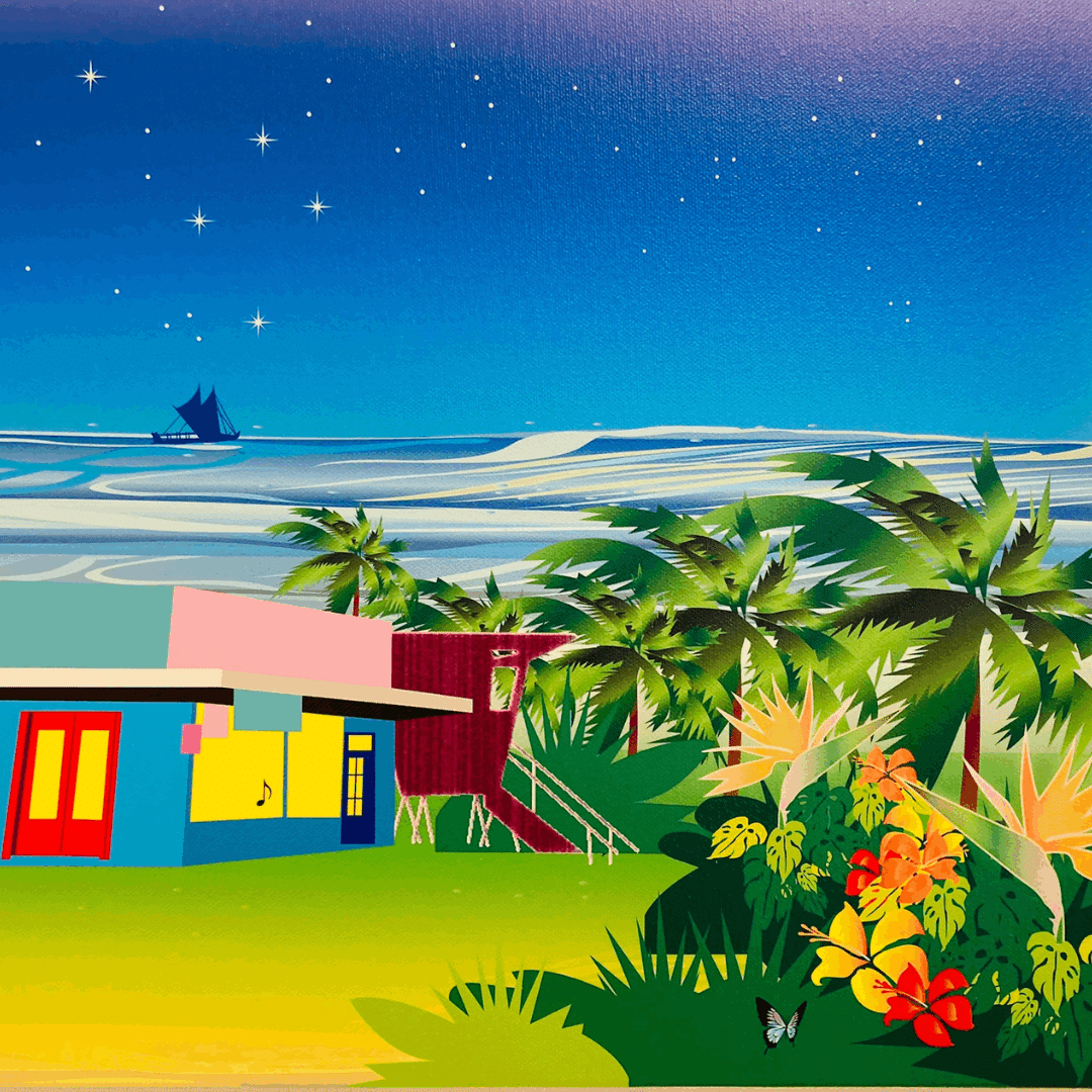 南国 油絵 ヤシの木 ハワイ 原画 手描き 南国 ヤシの木 原画