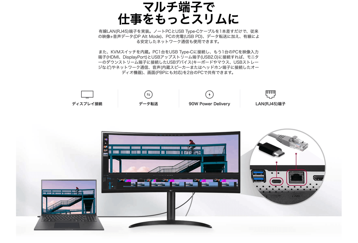 湾曲ウルトラワイドモニター LG 34WQ75C-B をレビュー 34インチ