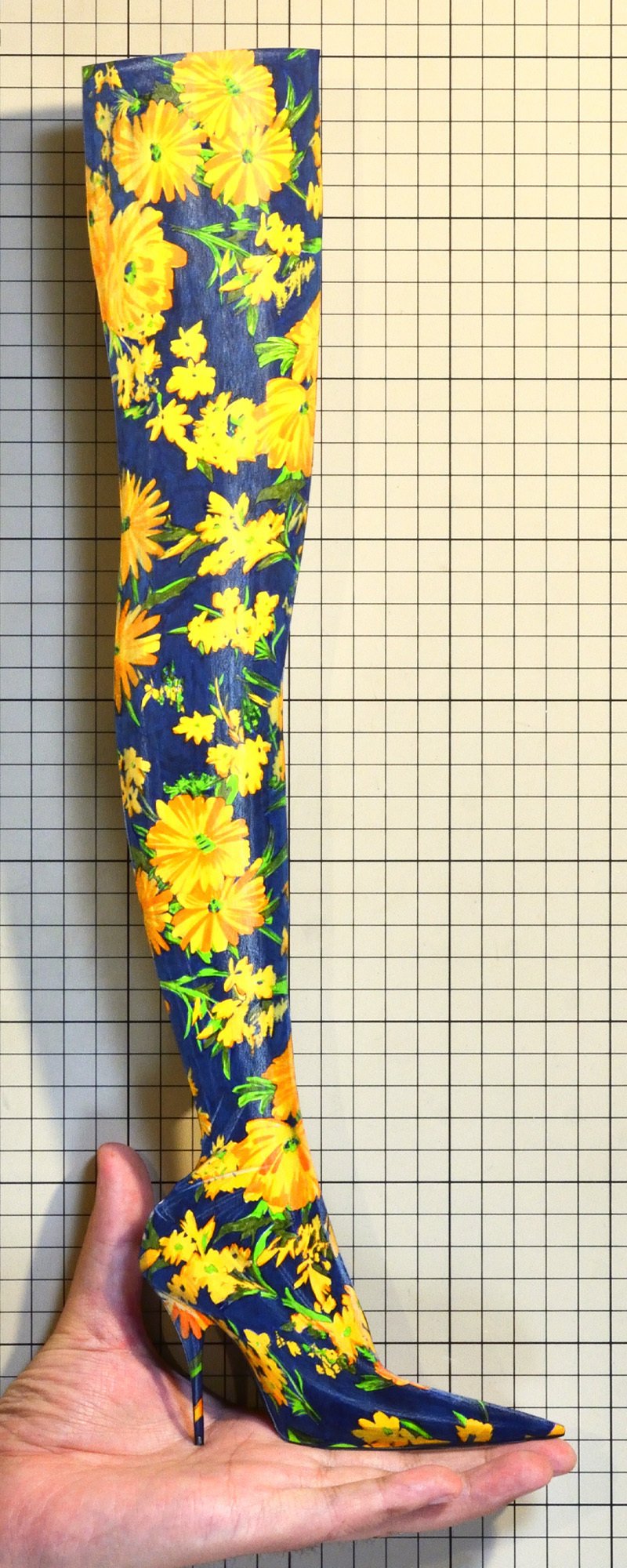 Shoes：01980 “BALENCIAGA” Knife 110mm Over-the-knee Boot Yellow Bouquet Printed in Yellow（FW2022）