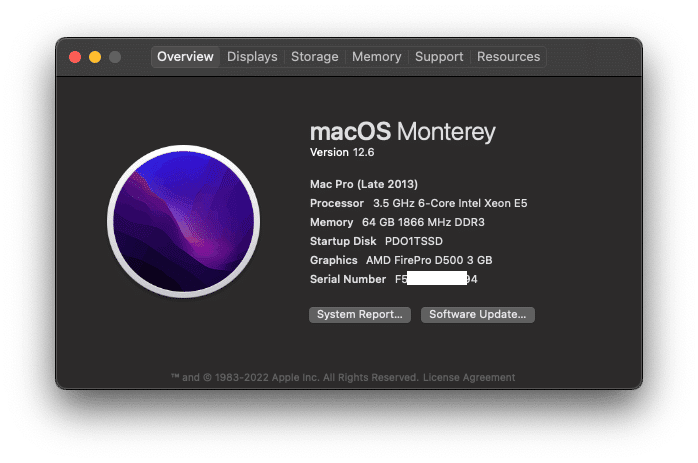 MacPro2013 3.5GHz 6コア 64GB SSD1TB