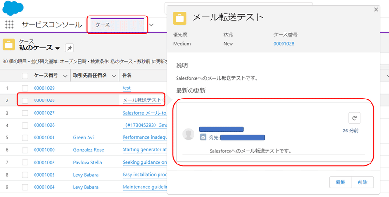 テストメールがケースに変換されました！