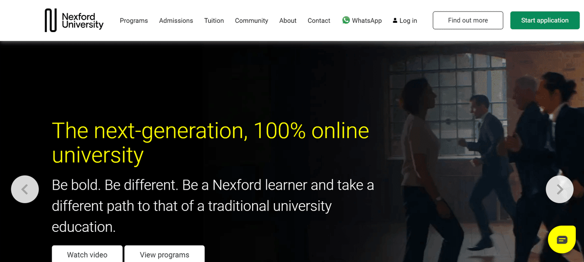 Nexford Universityのウェブサイトスクリーンショット