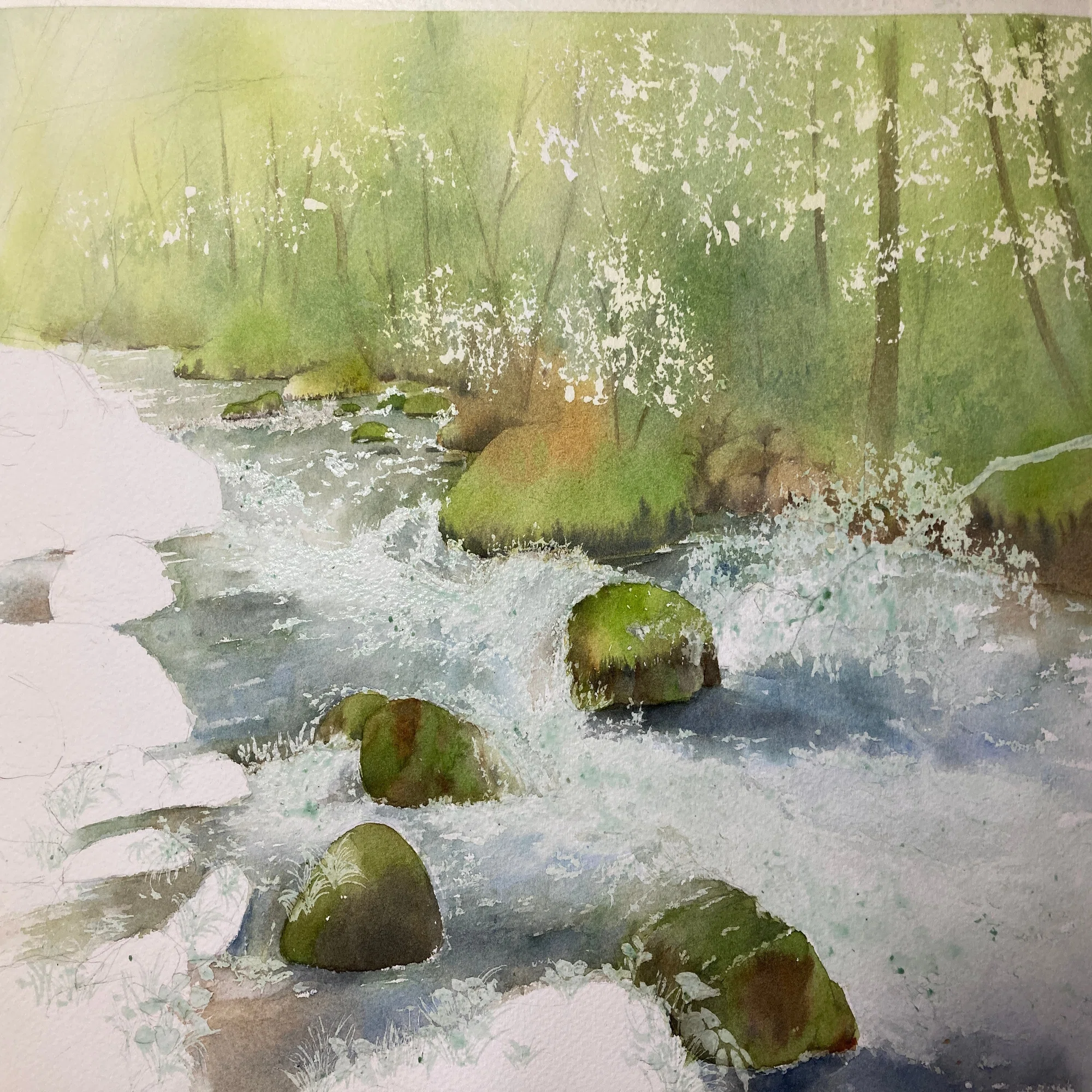 水彩画 奥入瀬渓流 メイキング｜風夜
