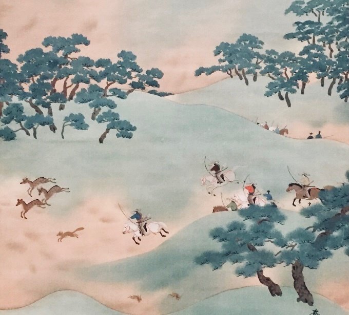 日本画　落ち葉 菱田春草『落葉』左隻右隻(小15号)セット - 国内外の優れた伝統