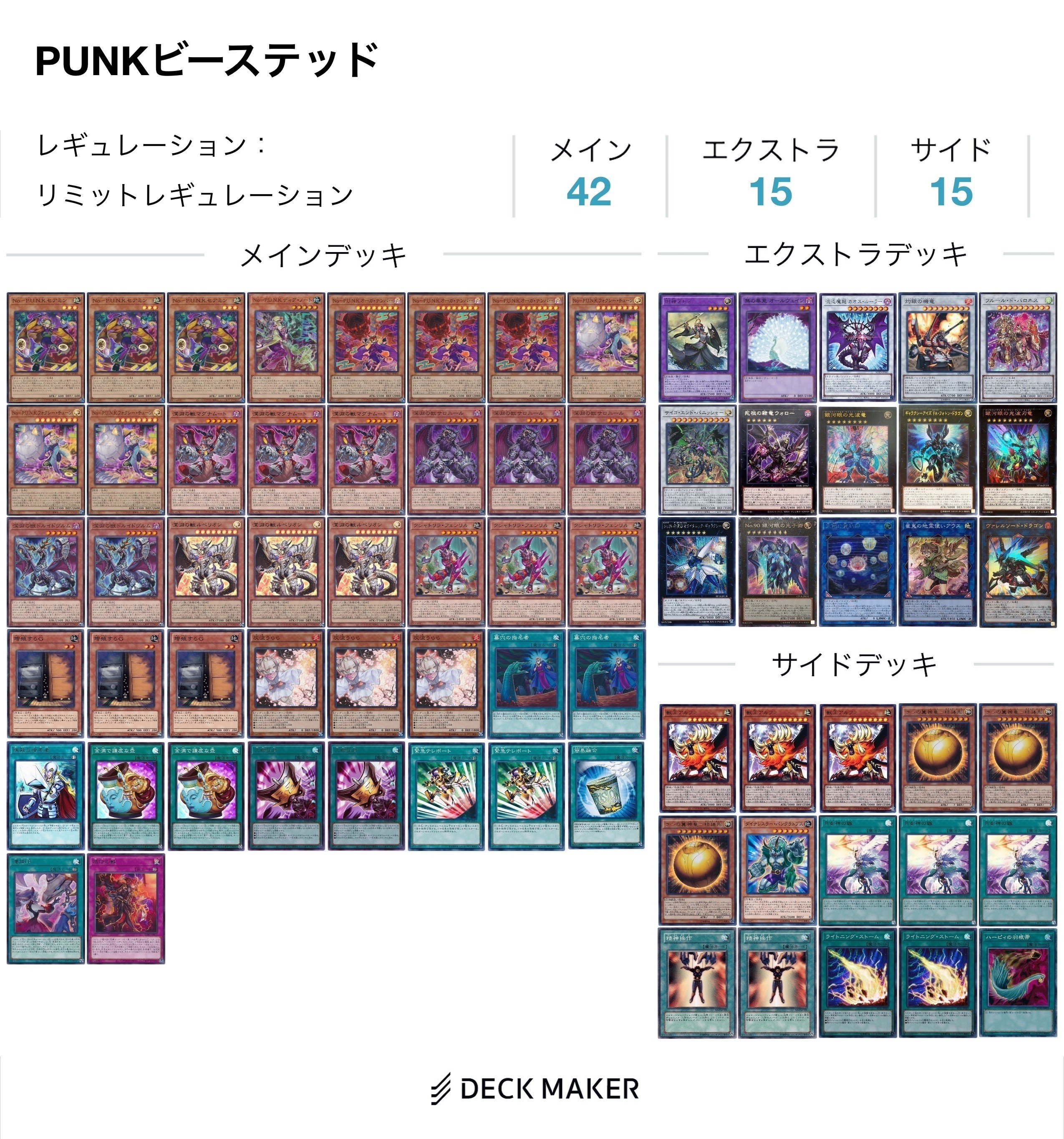 即日発送！大会用【深淵の獣パンク】ビーステッドパンク　デッキ　遊戯王　No.-P.U.N.K.セアミン    No.-P.U.N.K.フォクシー・チューン　No.-P.U.N.K.オーガ・ナンバー　アサルト・シンクロン　天霆號アーゼウス