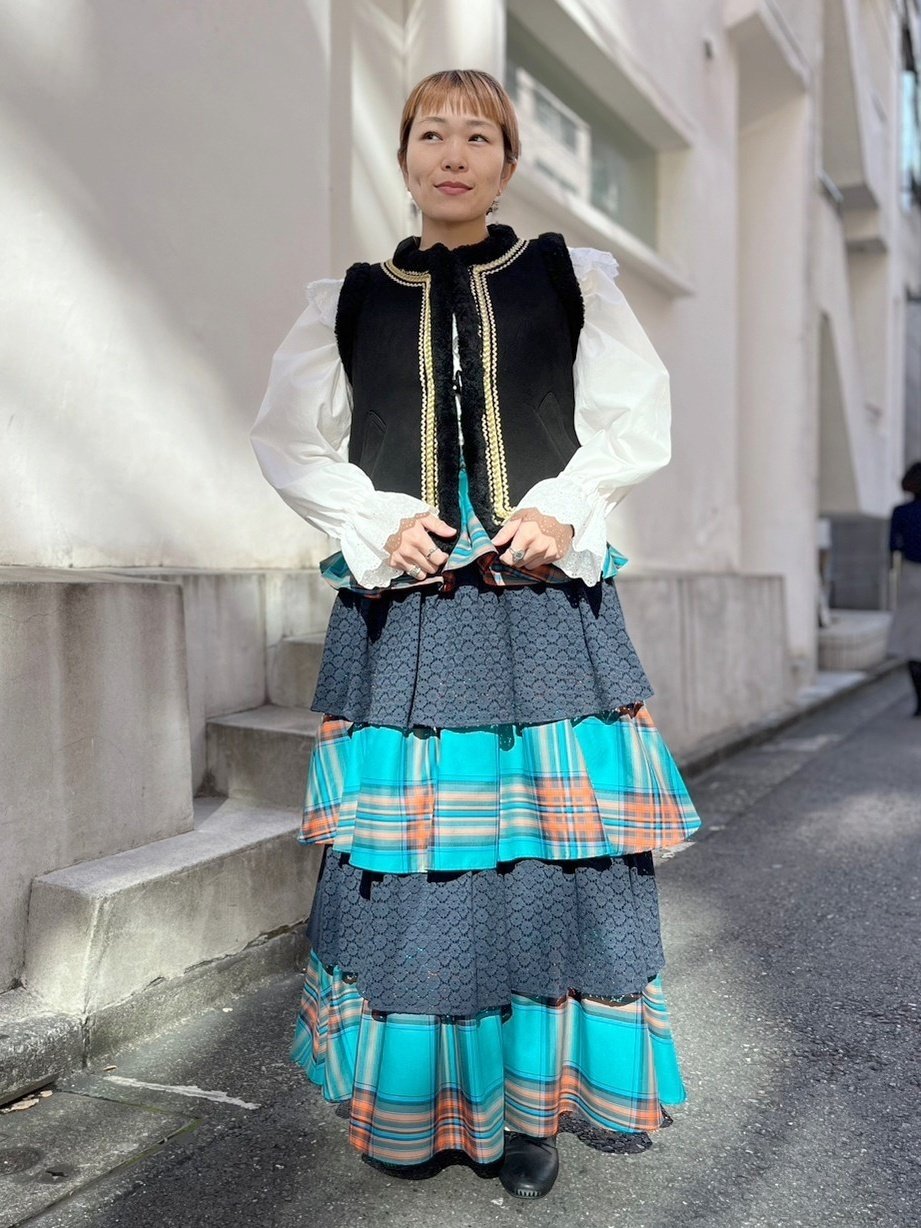 スカート garter belt frill original print skirt Faye Frill Midi Skirt (FL-246_Charcoal) | ファッション通販