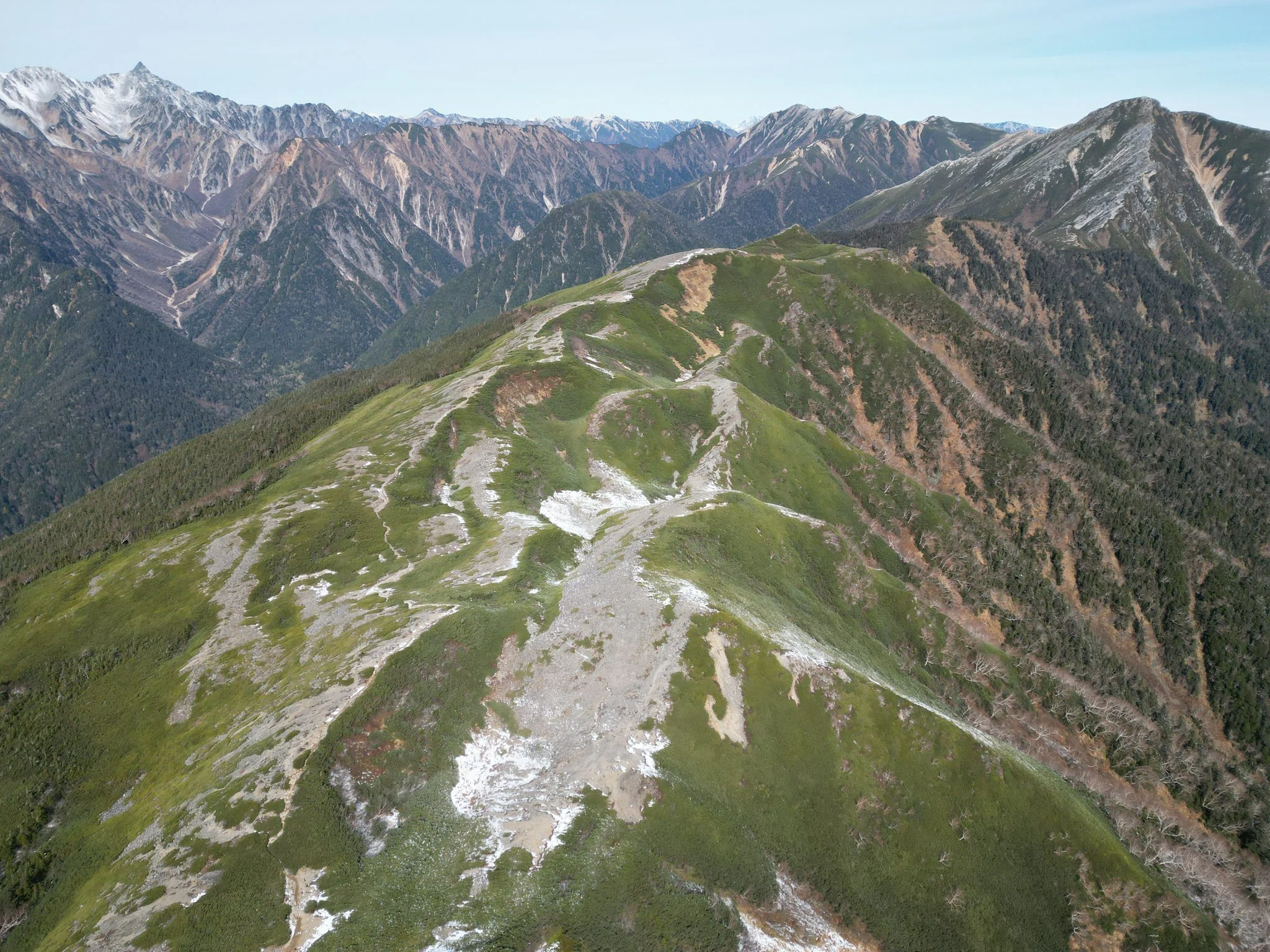 蝶ヶ岳の二重山稜と槍穂高展望|ドローンを飛ばして鳥になろう