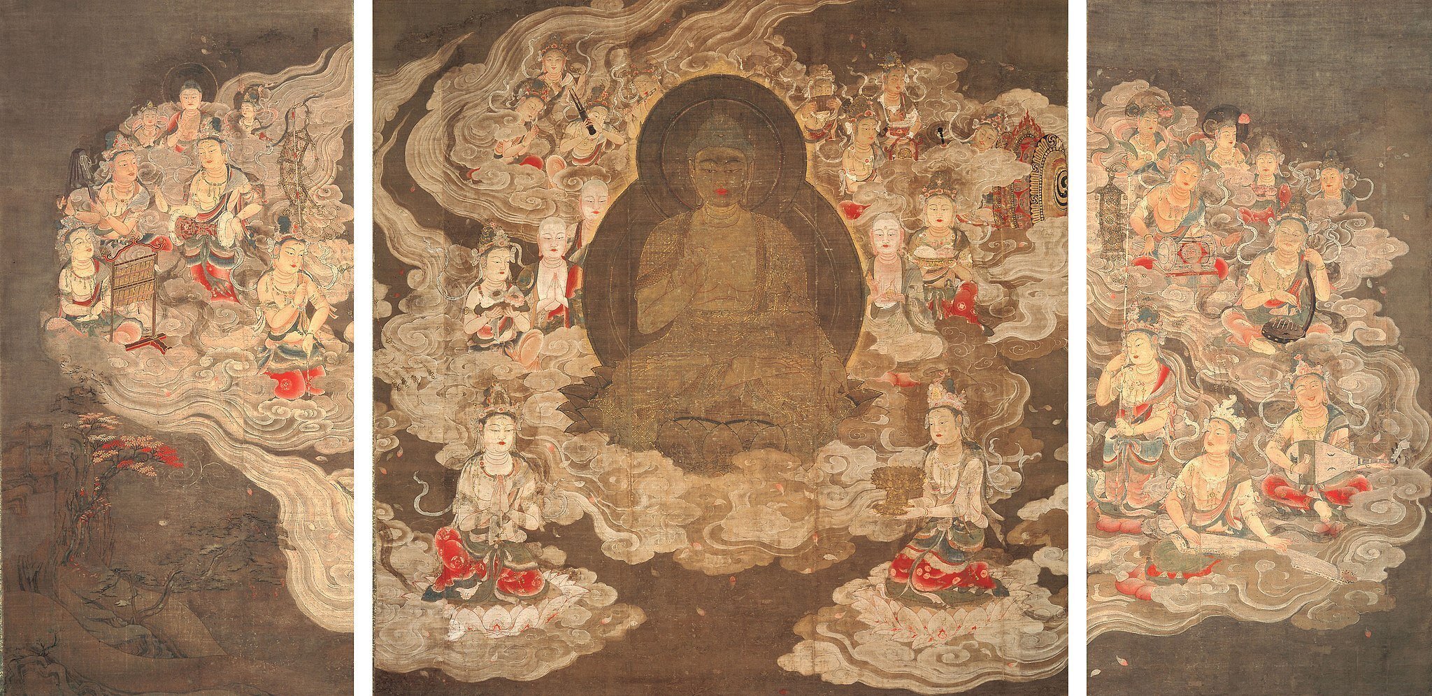 二十五菩薩来迎図　印刷　恵心僧都源信　高野山　仏画　仏教美術　余白に小破れ ふたたび『当麻』と結びつく｜既視の海