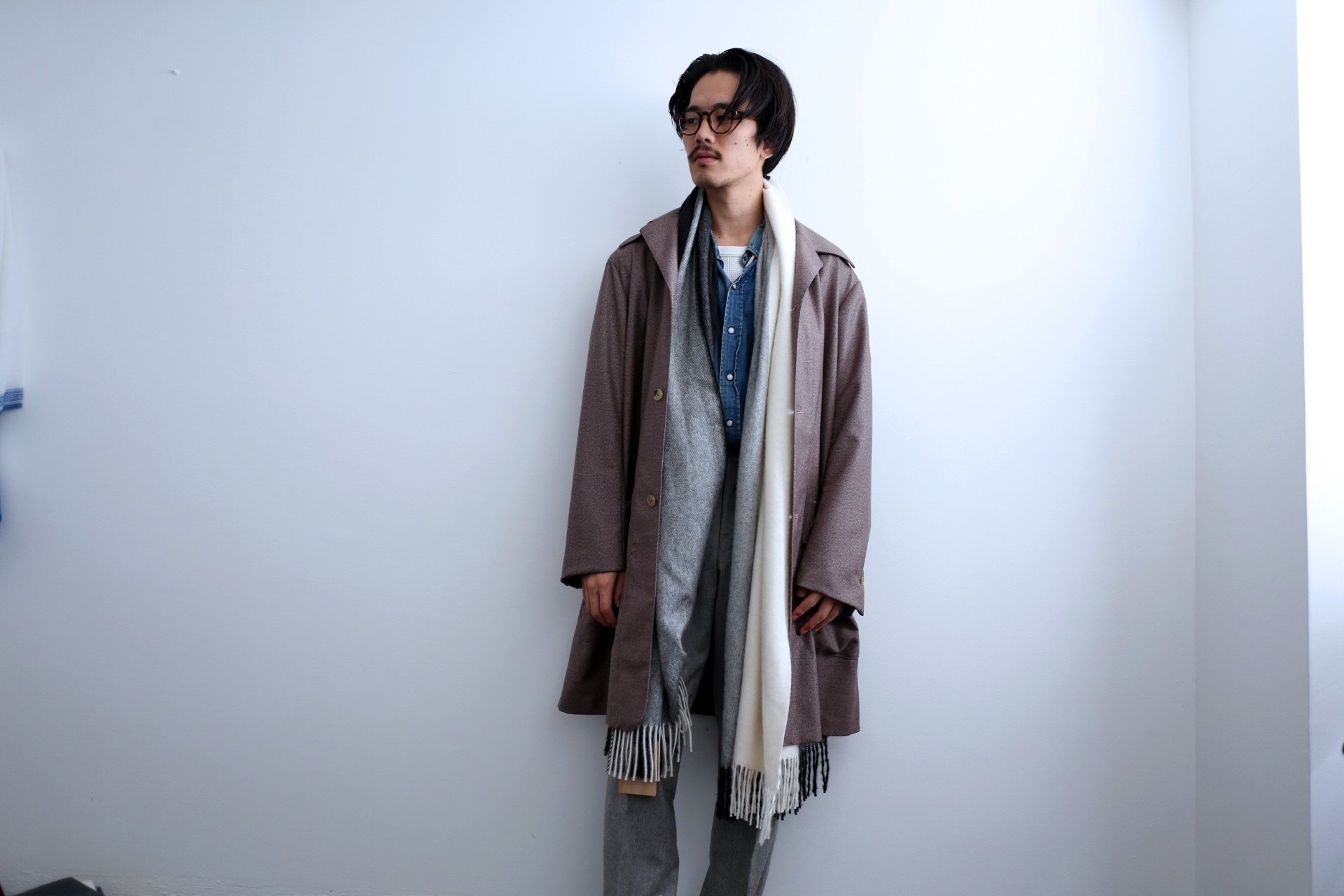 翌日発送可能】 YLÈVE×THE INOUE BROTHERS ストール グレー×ベージュ