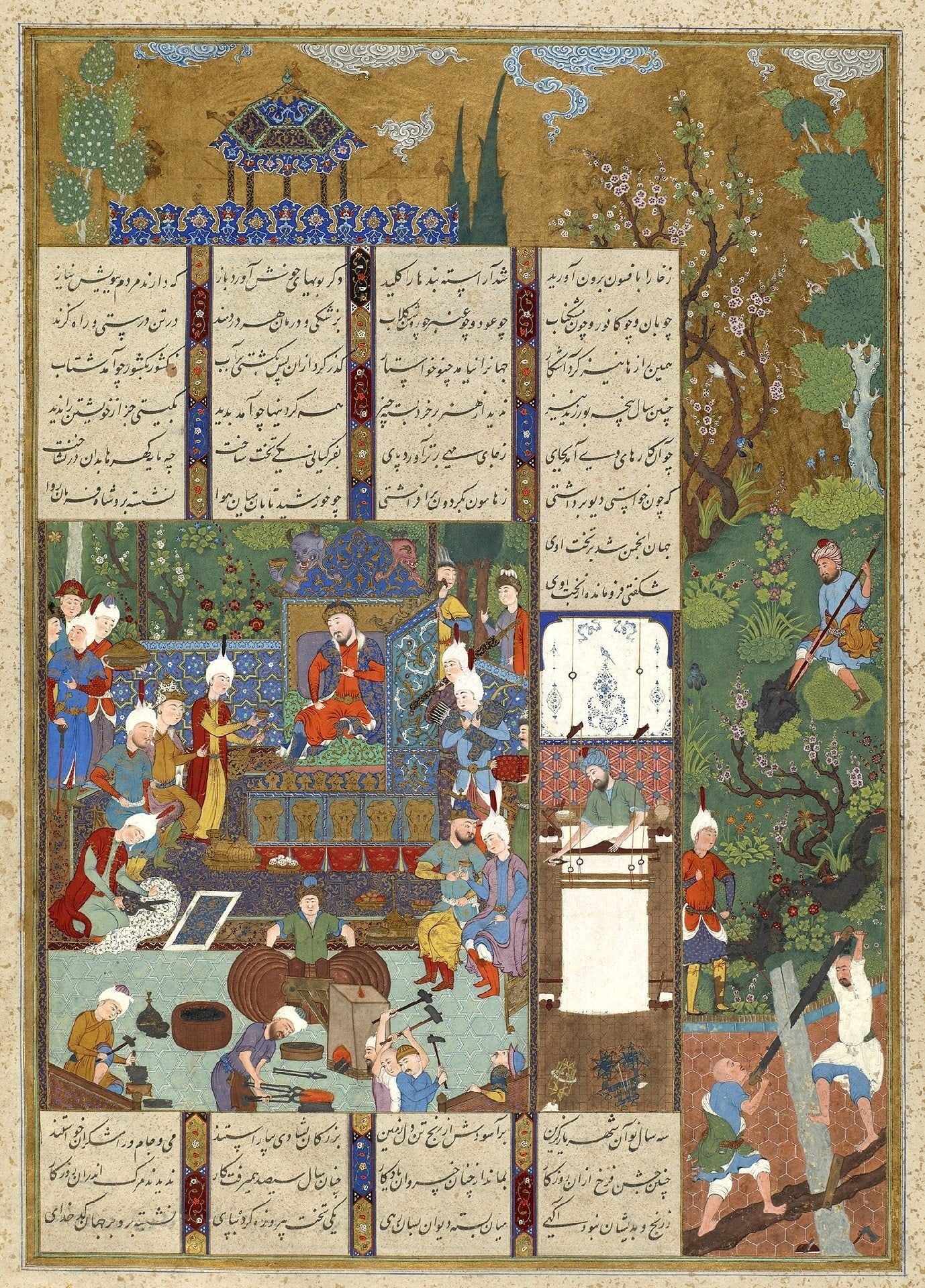 細密画 挿画 叙事詩 古代 ペルシャ 神話 伝説 歴史 装飾画 人物画 絵画 シャーナーメ：1．最初の王達｜fujika