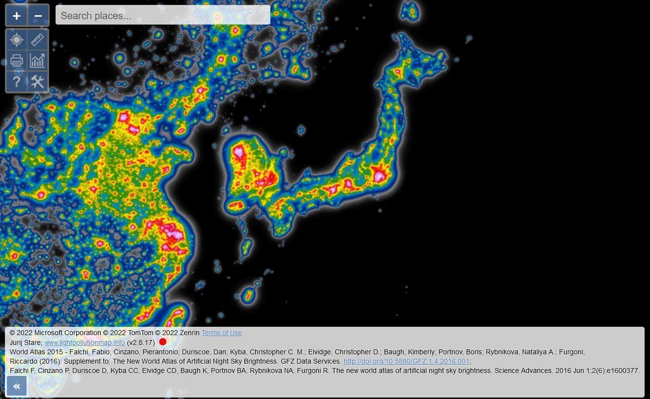夜空の明るさ世界地図：The new world atlas of artificial night sky