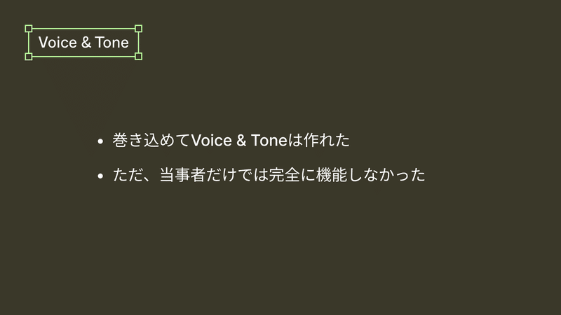Voice&Tone 巻き込めてVoice&Toneは作れた　ただ、当事者だけでは完全に機能しなかった