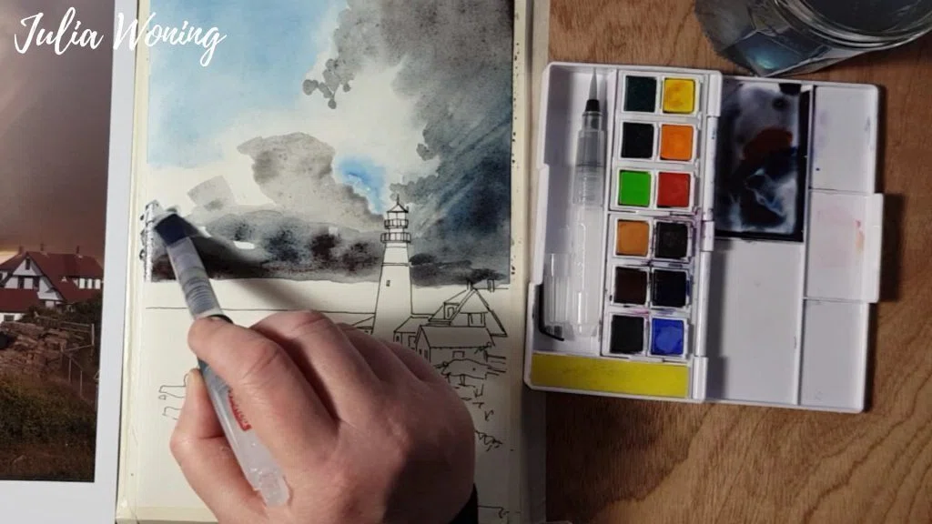 灯台（インクテンス固形水彩） ジュリア・ウォニング作｜Derwent Art Japan